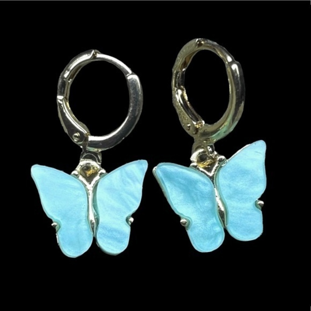 Clouds light blue gold butterfly hoop earrings 3/$30 NO FURTHER DISCOUNTS